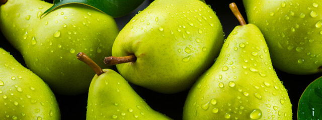 Wall Mural - close-up of pears in drops of water