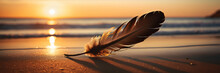 Close-Up View Of A Feather On A Beach