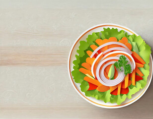 A healthy salad and veggies, in a cut paper collage style. Generative AI
