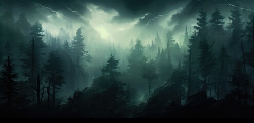 Wall Mural - a foggy forest in the fog,