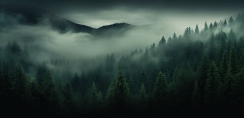 Wall Mural - a foggy forest in the fog,