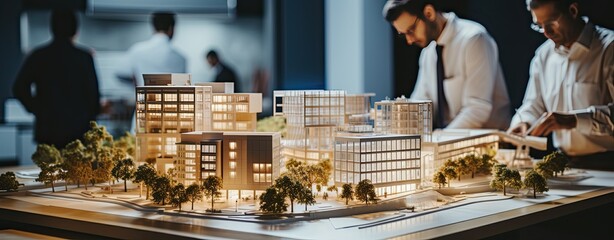 architect and real estate developer team working together on new modern house apartment building