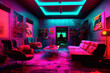 Living room with neon light.