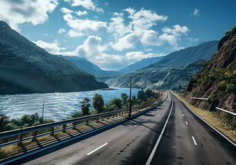 Wall Mural - Road landscape in the mountains, next to the sea. AI generated