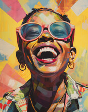 Generative AI Image Of Joyful Black Woman With Colorful Background