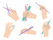 © ollyta may - Hands with stationery items in simple style. Vector clipart set perfect for art item or stationery shop decoration