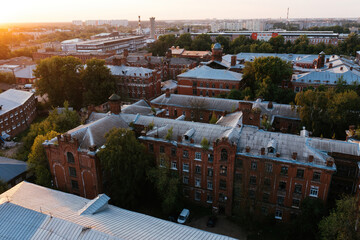 Wall Mural - Tver cityscape. Morozov barracks, aerial view from drone