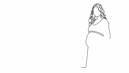 Wall Mural - Pregnant woman, one line drawing animation. Video clip with alpha channel.