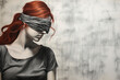 © ADDICTIVE STOCK - Generative AI image of a blindfolded woman with a mysterious aura. Justice Concept.