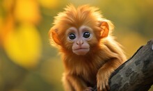 A Baby Golden Tamarin Monkey In Its Natural Habitat