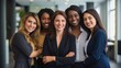 © Barsimur - Womens Day. Labor Day. Interracial group of powerful independent executive women in the office Generative AI
