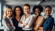 © Barsimur - Womens Day. Labor Day. Interracial group of powerful independent executive women in the office Generative AI