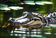 A Detailed Image Showcasing The Textured Skin And Sharp Teeth Of A Caiman During Sunbathing
