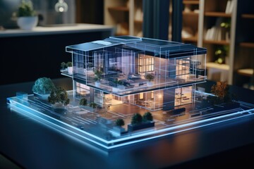 Poster - A model of a house placed on a table. Perfect for real estate or home improvement concepts