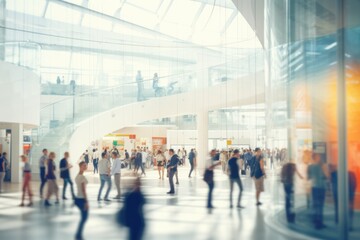 Poster - A large group of people walking around a building. Suitable for illustrating community, teamwork, or urban exploration.