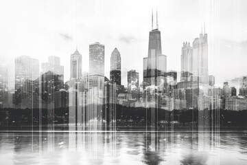Poster - A black and white photo capturing the city skyline