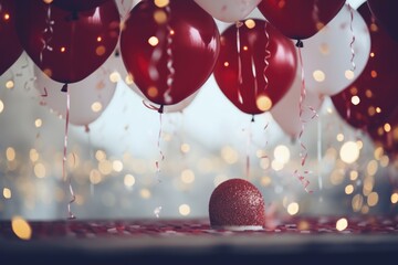 Poster - A collection of red and white balloons along with a red ball. Perfect for adding a festive touch to any celebration or event