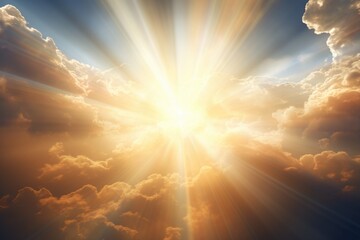 Poster - Sun shining brightly through the clouds. Perfect for nature and weather-related designs