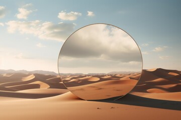 Aufkleber - A mirror sitting in the middle of a desert. Can be used to symbolize isolation or reflection