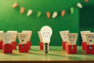 Poster - A group of small light bulbs with cute faces drawn on them. Perfect for adding a touch of whimsy and personality to any project