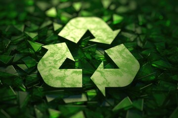 Poster - A green recycling sign surrounded by green shards. Perfect for eco-friendly concepts and sustainability campaigns