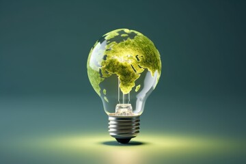 Poster - A light bulb with a green globe inside. Perfect for energy-saving concepts and environmental themes