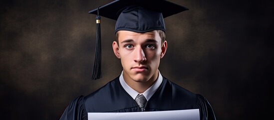Wall Mural - Sad young graduate with diploma and cap and gown