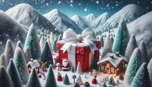 Generative AI Image Of Snowy Winter Wonderland With Festive Decorations. Felt Art.