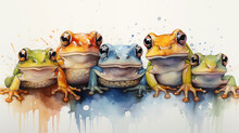 Colorful Frog Quintet Illustration. Generative AI