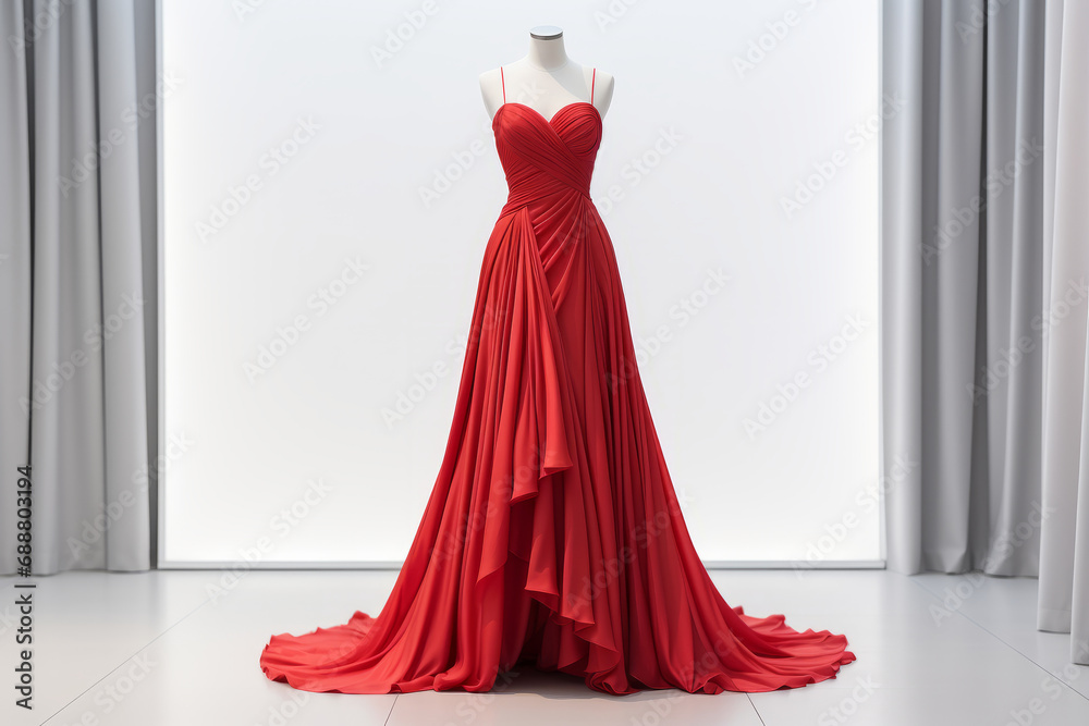 Elegant luxury women's red dress on a mannequin in window display in  shopping center. Dress for reception or celebration. Stock Illustration |  Adobe Stock