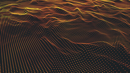 Poster - Abstract digital particle wave. Futuristic dotted wave. Big data digital code. Technology or science banner. Technology background vector. Vector illustration.
