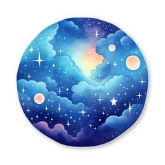 Poster - a circle with clouds and stars