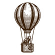 hot air balloon with a cat vintage sketch