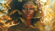 A double exposure artistic rendering that features the striking gaze of an African American woman set against a backdrop of leaves