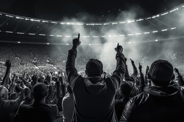 Poster - A vibrant image capturing a crowd of people at a concert, all with their hands raised in excitement. Perfect for illustrating the energy and atmosphere of live music events.