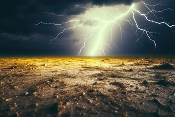 Poster - A powerful lightning bolt piercing through a dark sky. Perfect for illustrating the intensity of a storm or representing power and energy. Can be used in various design projects