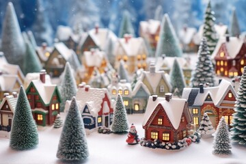 Aufkleber - A picturesque Christmas village with charming small houses and festive trees. Perfect for holiday-themed designs and decorations