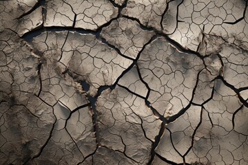 Aufkleber - A close-up view of a cracked surface of dirt. Suitable for various uses