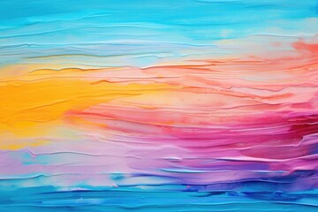 Poster - A beautiful painting depicting a vibrant sunset over a serene body of water. Perfect for adding a touch of tranquility to any space