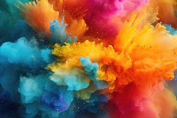 Poster - A vibrant burst of colored powder fills the air, creating a dynamic and energetic scene. Perfect for adding a splash of color and excitement to any project