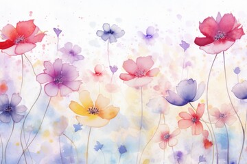 Poster - A beautiful watercolor painting of a vibrant field of flowers. Perfect for adding a touch of nature to any space