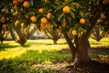 orange tree in grove heavy with ripe juicy oranges