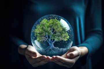 Aufkleber - A person holding a glass ball with a tree inside. Perfect for adding a touch of nature and wonder to any project