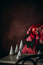 Bouquet And Geometric Shapes With Moody Backdrop