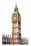Fototapeta Londyn - Watercolor of Big Ben in London, white background. AI generate illustration