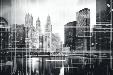 Poster - A black and white photo capturing the city skyline