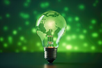 Poster - A light bulb with a green globe inside. Can be used to represent eco-friendly lighting or energy efficiency