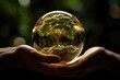 A person holding a glass ball with a miniature tree inside. Perfect for adding a touch of nature and whimsy to any project or design