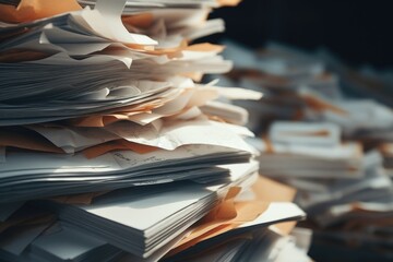 Aufkleber - A pile of papers sitting on top of each other. Can be used for business, organization, or administrative concepts