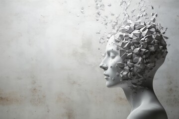 Poster - A sculpture of a woman adorned with numerous paper butterflies in her hair. This unique artwork adds a touch of whimsy and elegance to any space